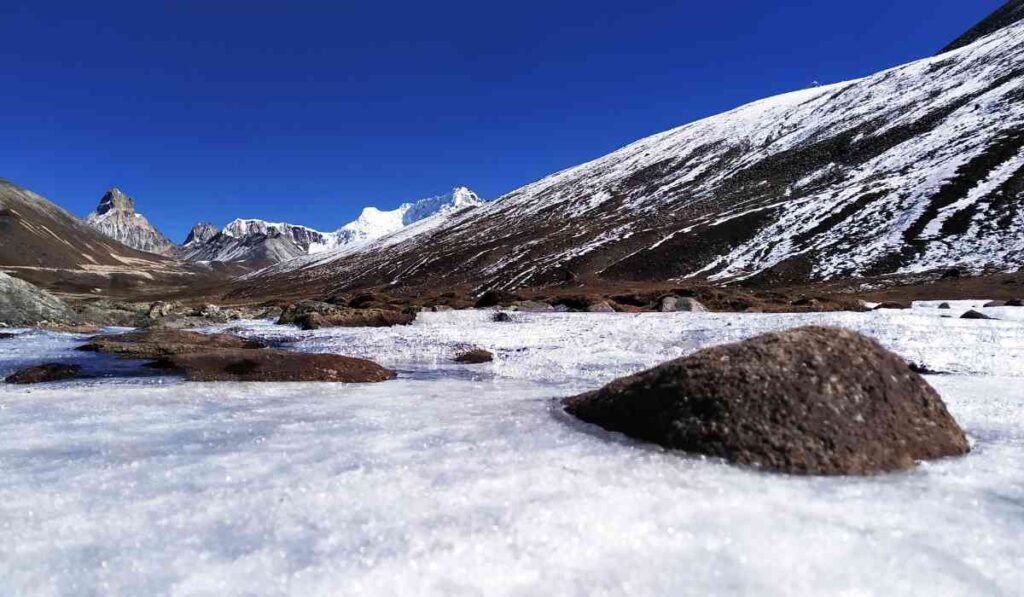 Snow-covered Zero Point Glacier in North Sikkim tour